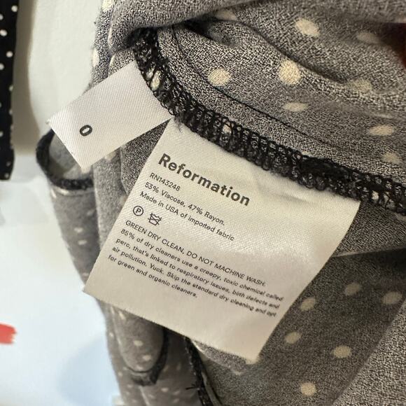 0 Reformation Black White Polka Dot Long Sleeve Slip Midi Dress - Picture 5 of 5